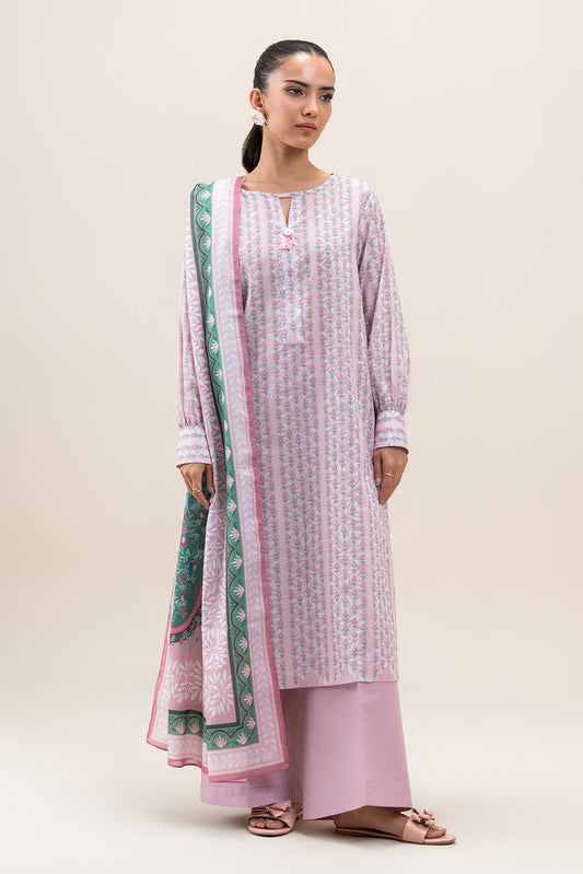 3 PIECE PRINTED LAWN SUIT-PEACH BLUSH (UNSTITCHED)