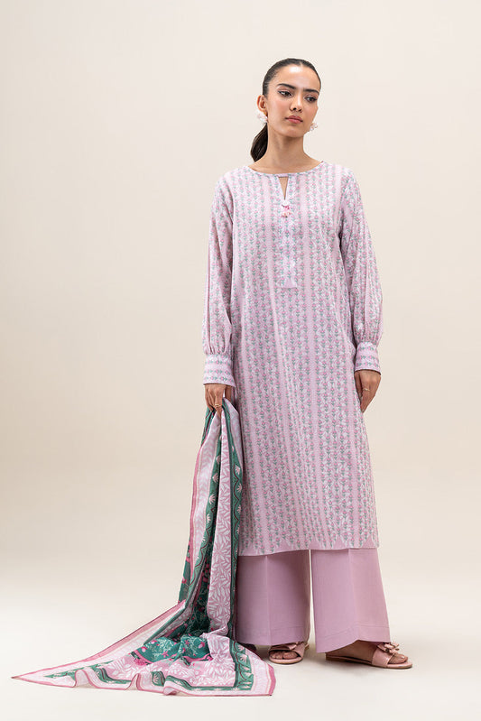 3 PIECE PRINTED LAWN SUIT-PEACH BLUSH (UNSTITCHED)