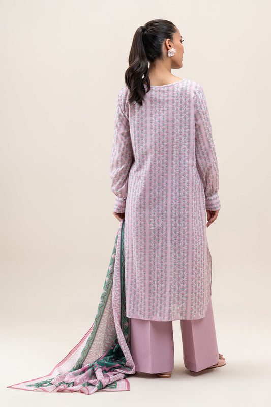 3 PIECE PRINTED LAWN SUIT-PEACH BLUSH (UNSTITCHED)