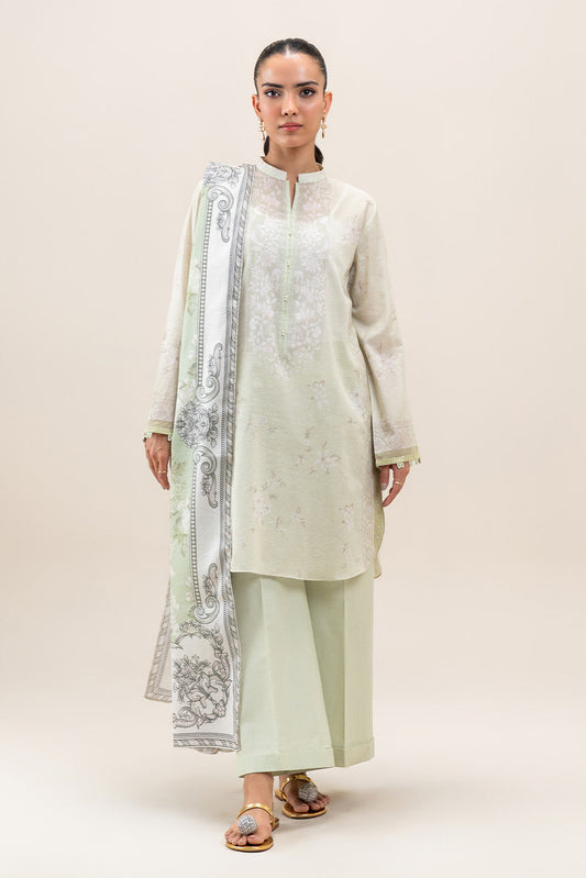 3 PIECE PRINTED LAWN SUIT-PISTACHIO FLORA (UNSTITCHED)