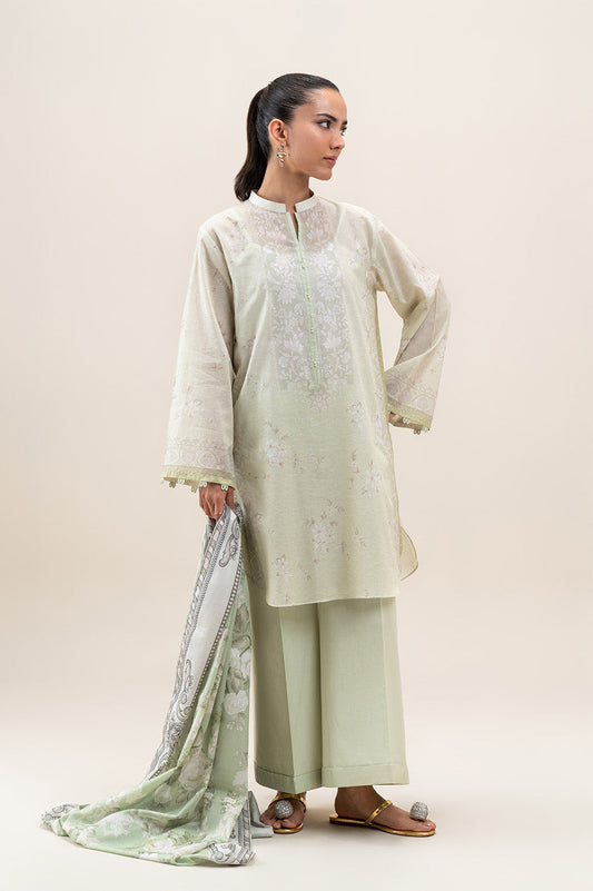 3 PIECE PRINTED LAWN SUIT-PISTACHIO FLORA (UNSTITCHED)