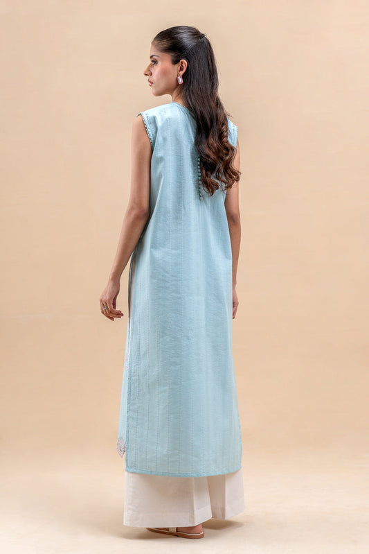 1 PIECE EMBROIDERED LENO KARRA -MILKY AZURE
