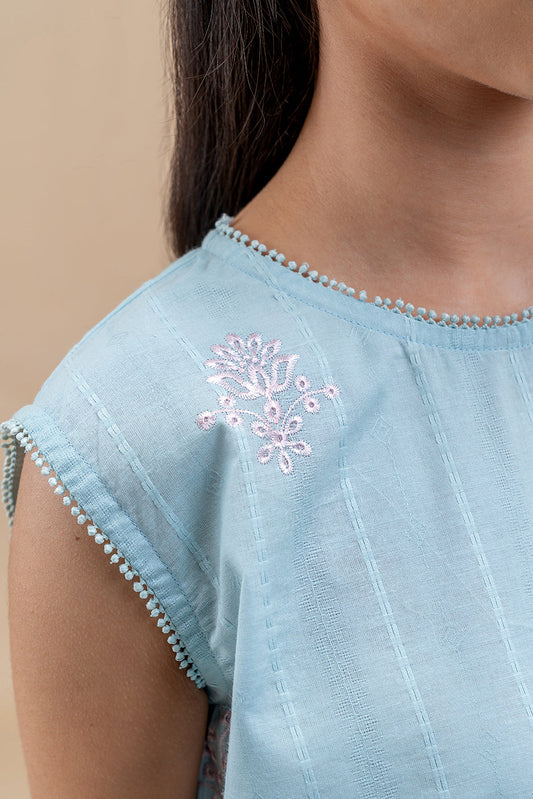 1 PIECE EMBROIDERED LENO KARRA -MILKY AZURE
