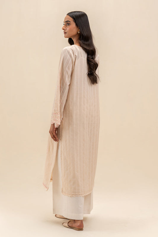 1 PIECE EMBROIDERED LENO KARRA SHIRT-TAN GLINT (UNSTITCHED)