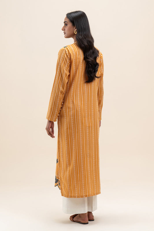 1 PIECE EMBROIDERED LENO KARRA SHIRT-MARIGOLD GRID (UNSTITCHED)