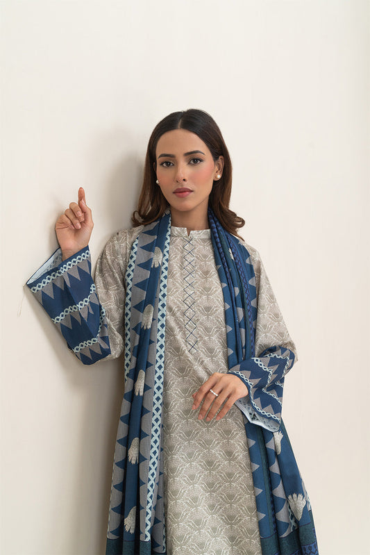 3 PIECE PRINTED LAWN SUIT-POWDER PUFF (UNSTITCHED)
