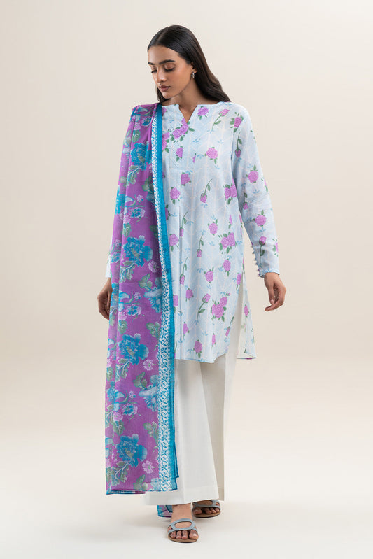 2 PIECE PRINTED LAWN SUIT-ROSE CRUSH (UNSTITCHED)