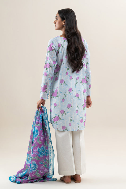 2 PIECE PRINTED LAWN SUIT-ROSE CRUSH (UNSTITCHED)