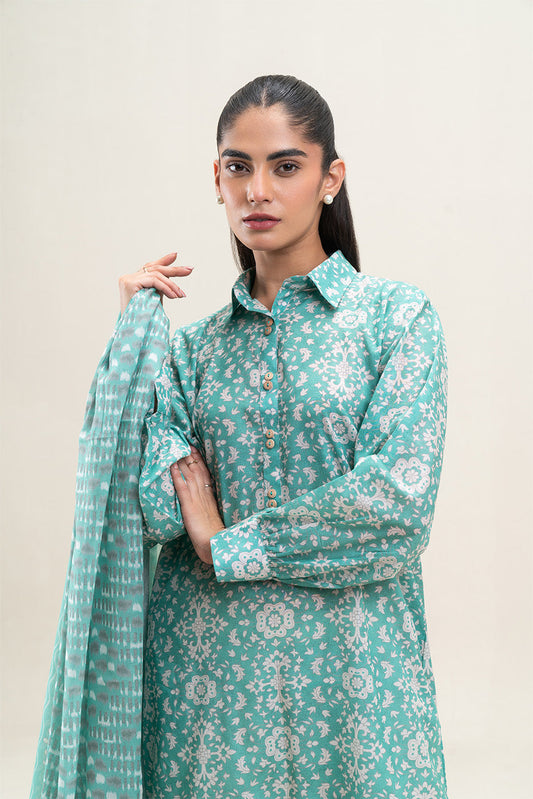 2 PIECE PRINTED LAWN LAWN SUIT-TIFFANY BLUE (UNSTITCHED)