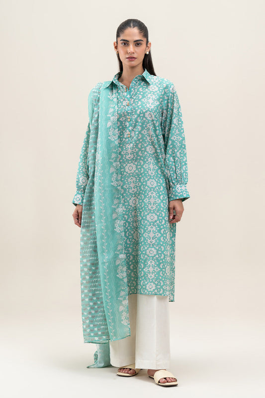 2 PIECE PRINTED LAWN LAWN SUIT-TIFFANY BLUE (UNSTITCHED)
