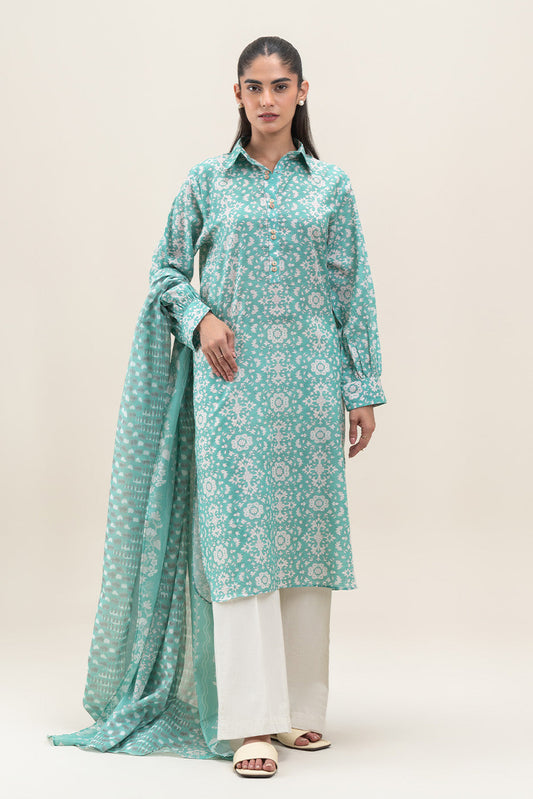2 PIECE PRINTED LAWN LAWN SUIT-TIFFANY BLUE (UNSTITCHED)