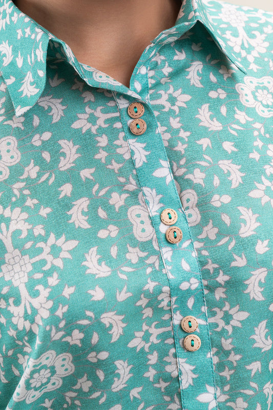 2 PIECE PRINTED LAWN LAWN SUIT-TIFFANY BLUE (UNSTITCHED)