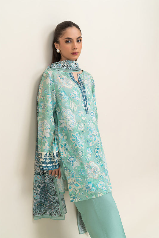 3 PIECE PRINTED LAWN SUIT-TURQUOISE NOISE (UNSTITCHED)