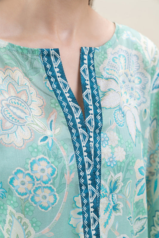 3 PIECE PRINTED LAWN SUIT-TURQUOISE NOISE (UNSTITCHED)