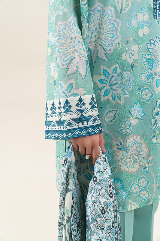 3 PIECE PRINTED LAWN SUIT-TURQUOISE NOISE (UNSTITCHED)