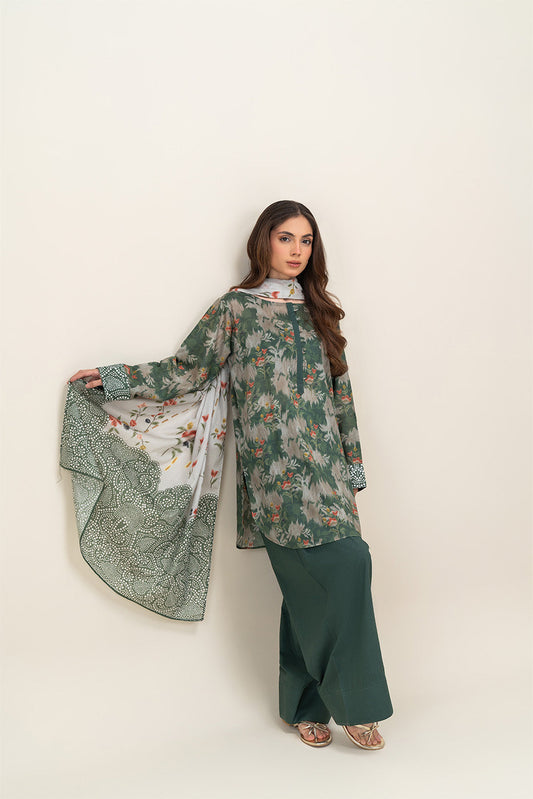 3 PIECE PRINTED LAWN SUIT-SAGE GLAM (UNSTITCHED)