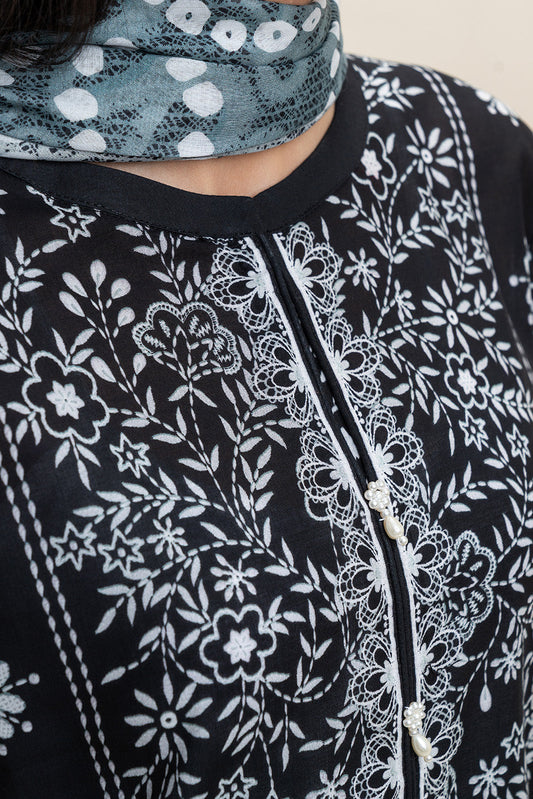 3 PIECE PRINTED LAWN SUIT-PITCH BLISS (UNSTITCHED)