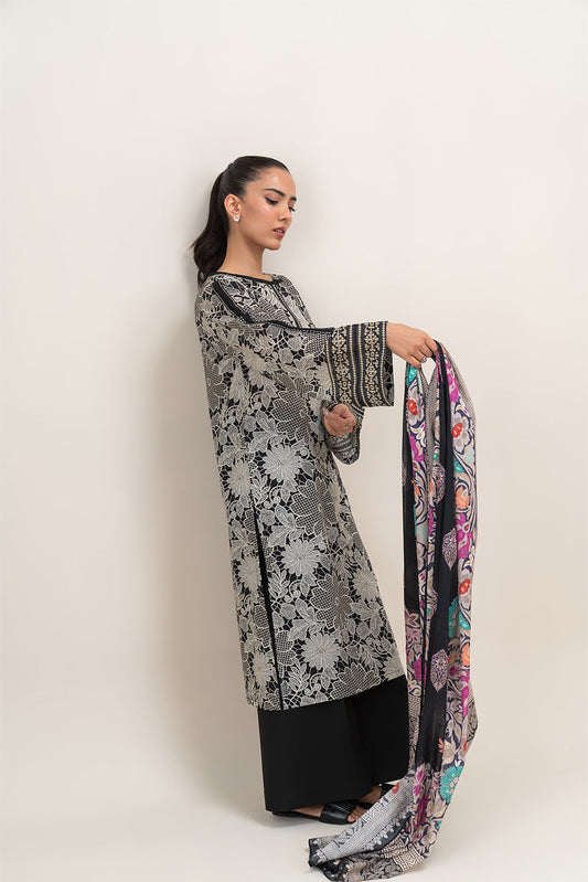 3 PIECE PRINTED LAWN SUIT-MONOCHROMATIC GRACE (UNSTITCHED)