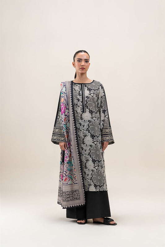 3 PIECE PRINTED LAWN SUIT-MONOCHROMATIC GRACE (UNSTITCHED)