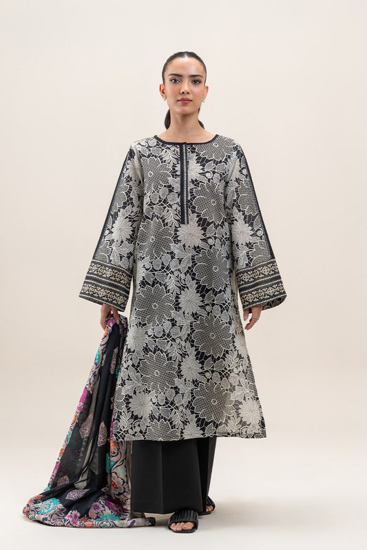 3 PIECE PRINTED LAWN SUIT-MONOCHROMATIC GRACE (UNSTITCHED)