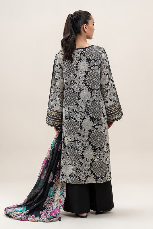 3 PIECE PRINTED LAWN SUIT-MONOCHROMATIC GRACE (UNSTITCHED)