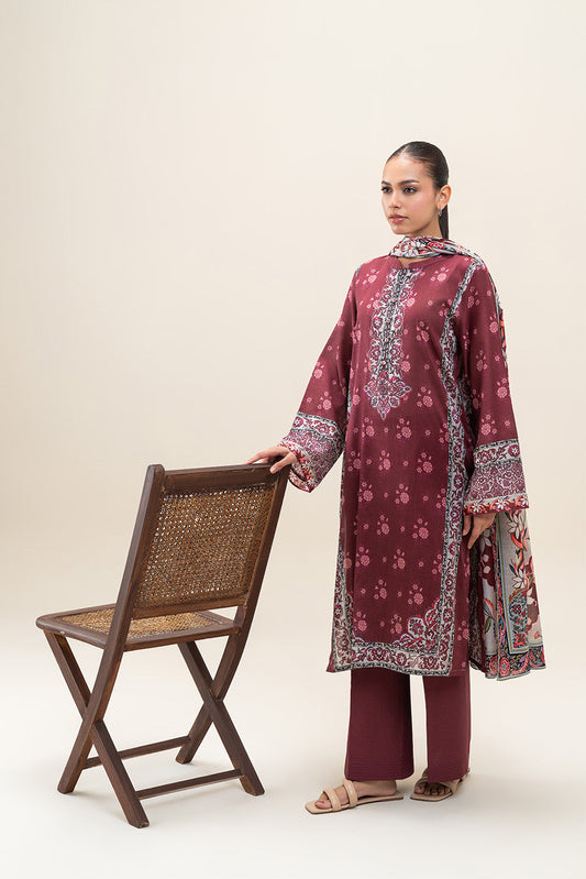 3 PIECE PRINTED LAWN SUIT-GARNET BLISS (UNSTITCHED)