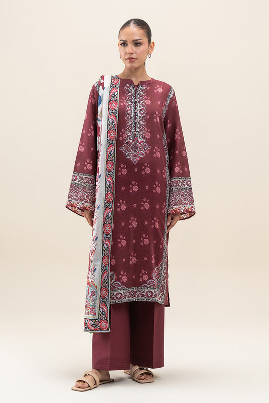 3 PIECE PRINTED LAWN SUIT-GARNET BLISS (UNSTITCHED)