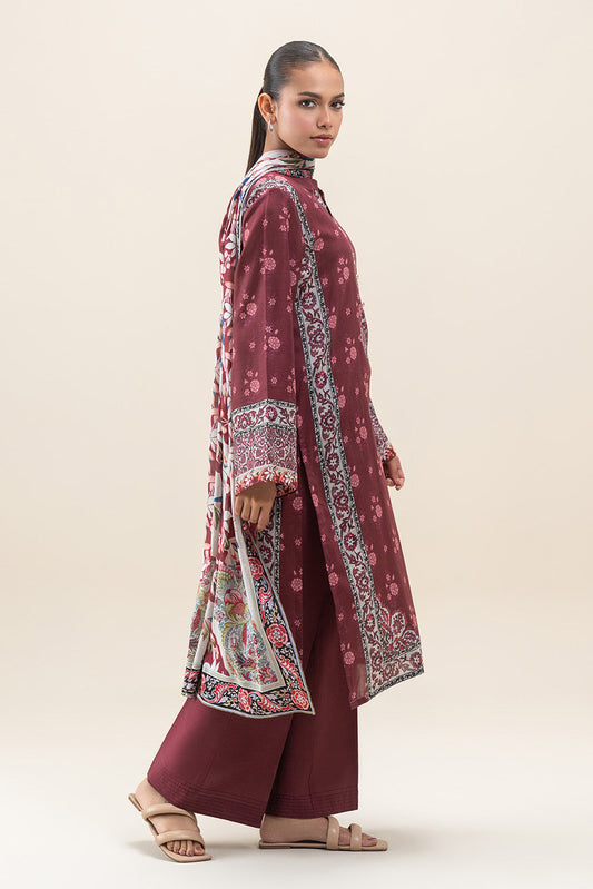 3 PIECE PRINTED LAWN SUIT-GARNET BLISS (UNSTITCHED)