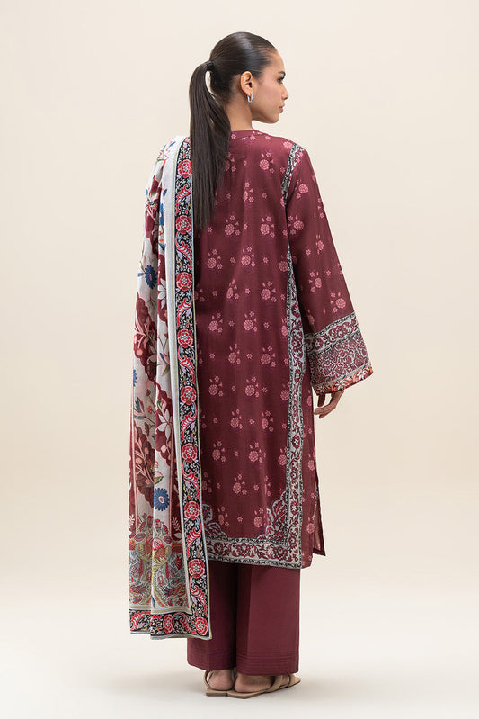 3 PIECE PRINTED LAWN SUIT-GARNET BLISS (UNSTITCHED)