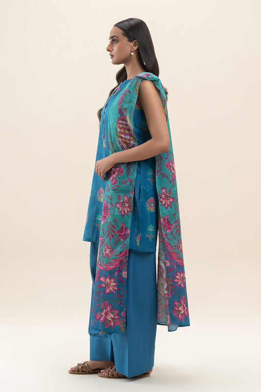3 PIECE PRINTED LAWN SUIT-AZURE MELLOW (UNSTITCHED)