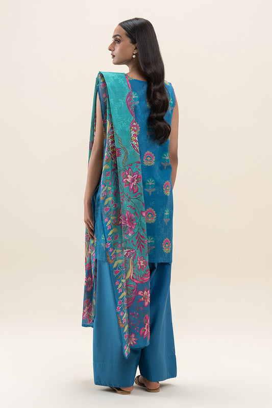 3 PIECE PRINTED LAWN SUIT-AZURE MELLOW (UNSTITCHED)