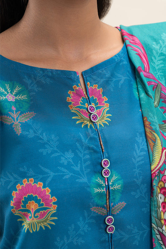 3 PIECE PRINTED LAWN SUIT-AZURE MELLOW (UNSTITCHED)