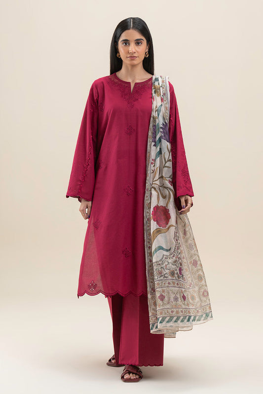3 PIECE EMBROIDERED LAWN SUIT-DEEP INFERNO (UNSTITCHED)