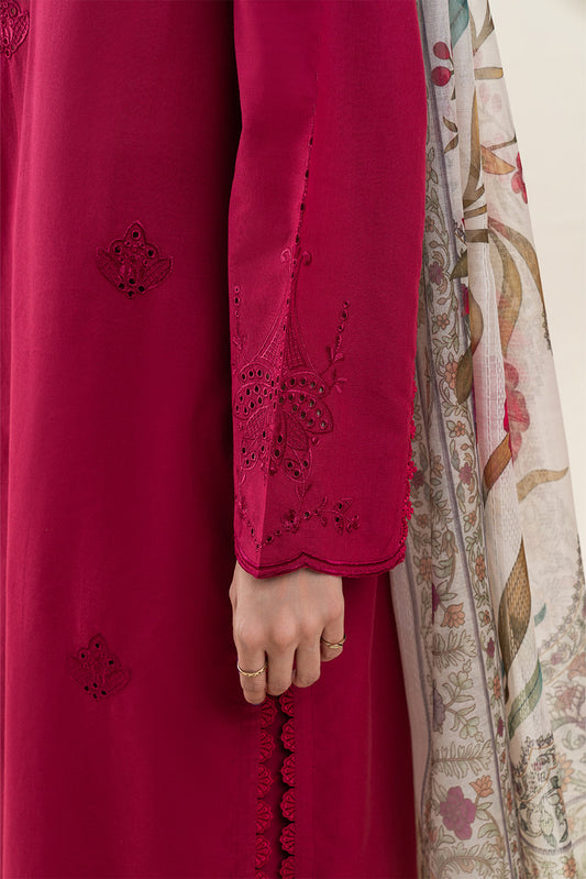 3 PIECE EMBROIDERED LAWN SUIT-DEEP INFERNO (UNSTITCHED)