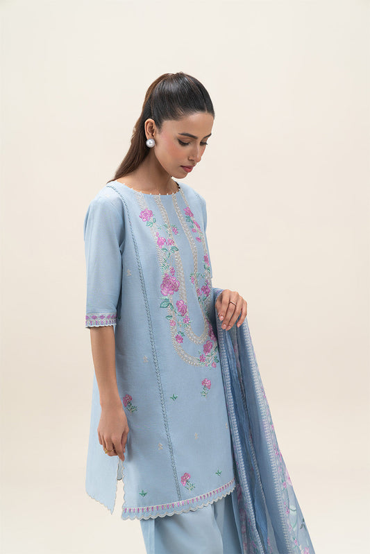 3 PIECE EMBROIDERED LAWN SUIT-CAROLINA BLUE (UNSTITCHED)