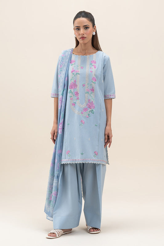 3 PIECE EMBROIDERED LAWN SUIT-CAROLINA BLUE (UNSTITCHED)