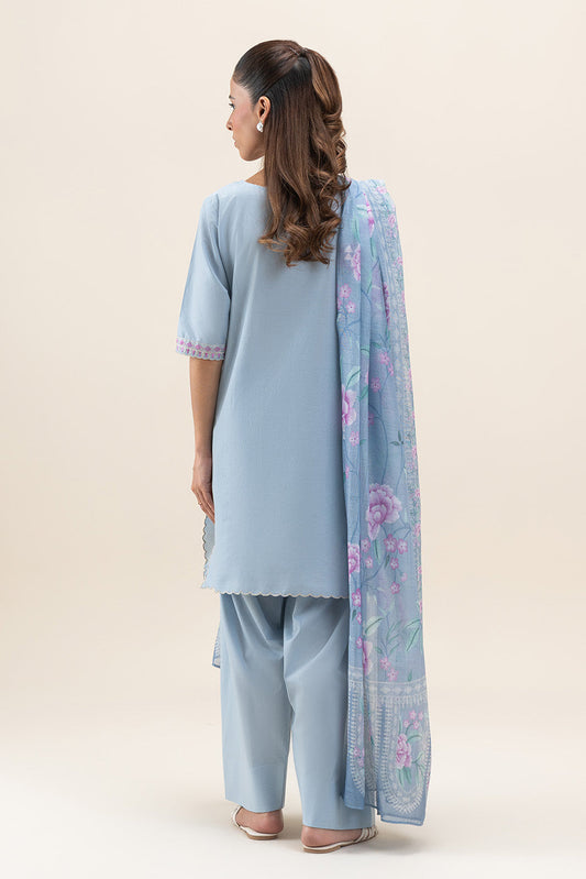3 PIECE EMBROIDERED LAWN SUIT-CAROLINA BLUE (UNSTITCHED)