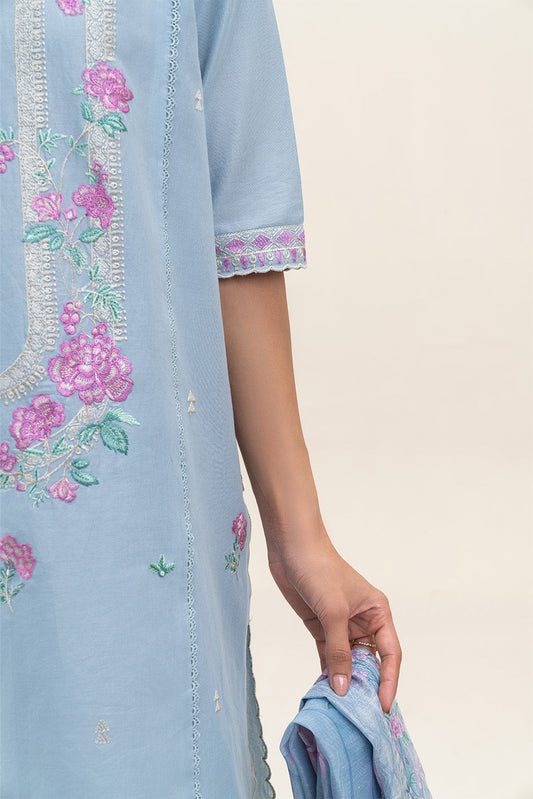 3 PIECE EMBROIDERED LAWN SUIT-CAROLINA BLUE (UNSTITCHED)