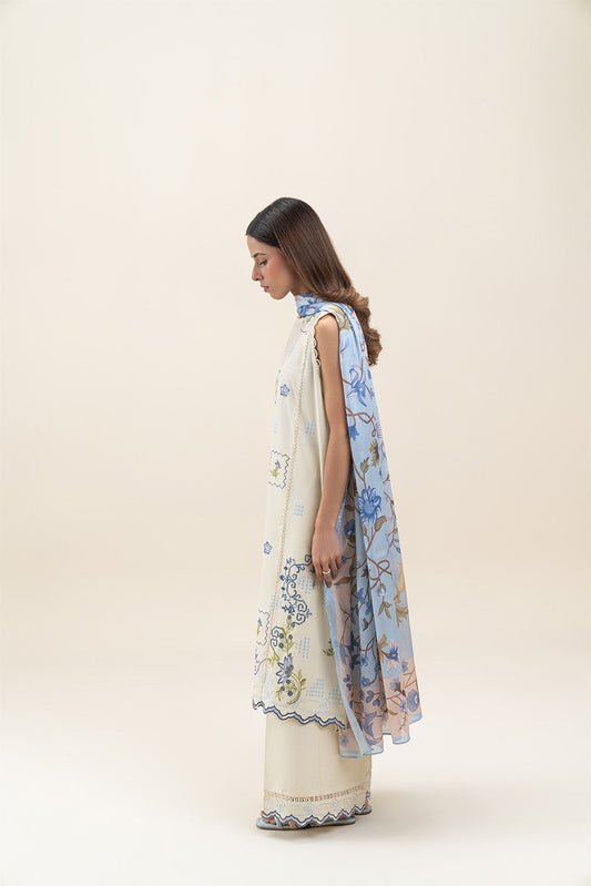 3 PIECE EMBROIDERED LAWN SUIT-PORCELAIN MAZE (UNSTITCHED)