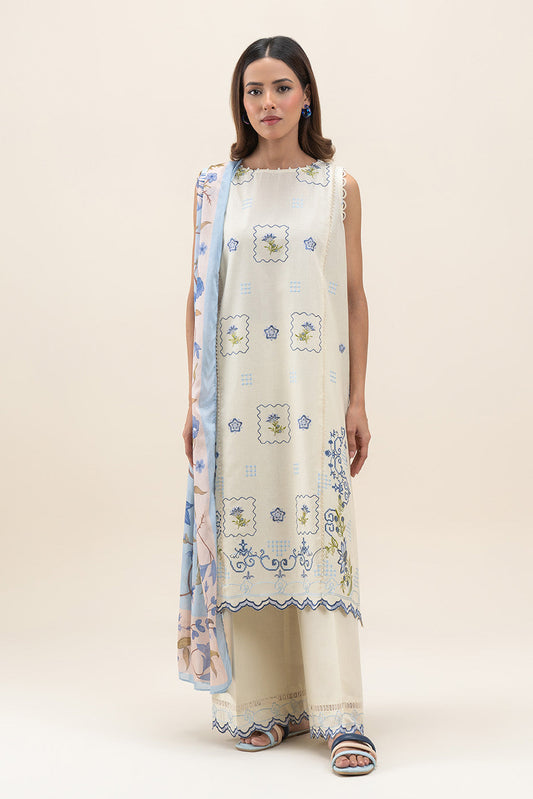 3 PIECE EMBROIDERED LAWN SUIT-PORCELAIN MAZE (UNSTITCHED)