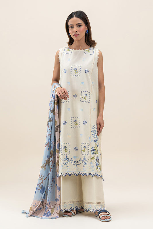 3 PIECE EMBROIDERED LAWN SUIT-PORCELAIN MAZE (UNSTITCHED)