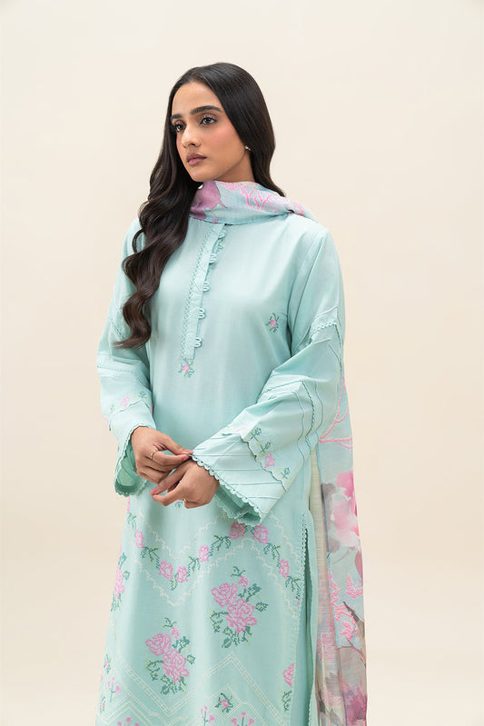 3 PIECE EMBROIDERED LAWN SUIT-ICY OASIS (UNSTITCHED)