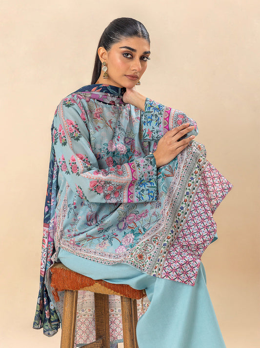 3 PIECE PRINTED LAWN SUIT-SOUL BLUE (UNSTITCHED)