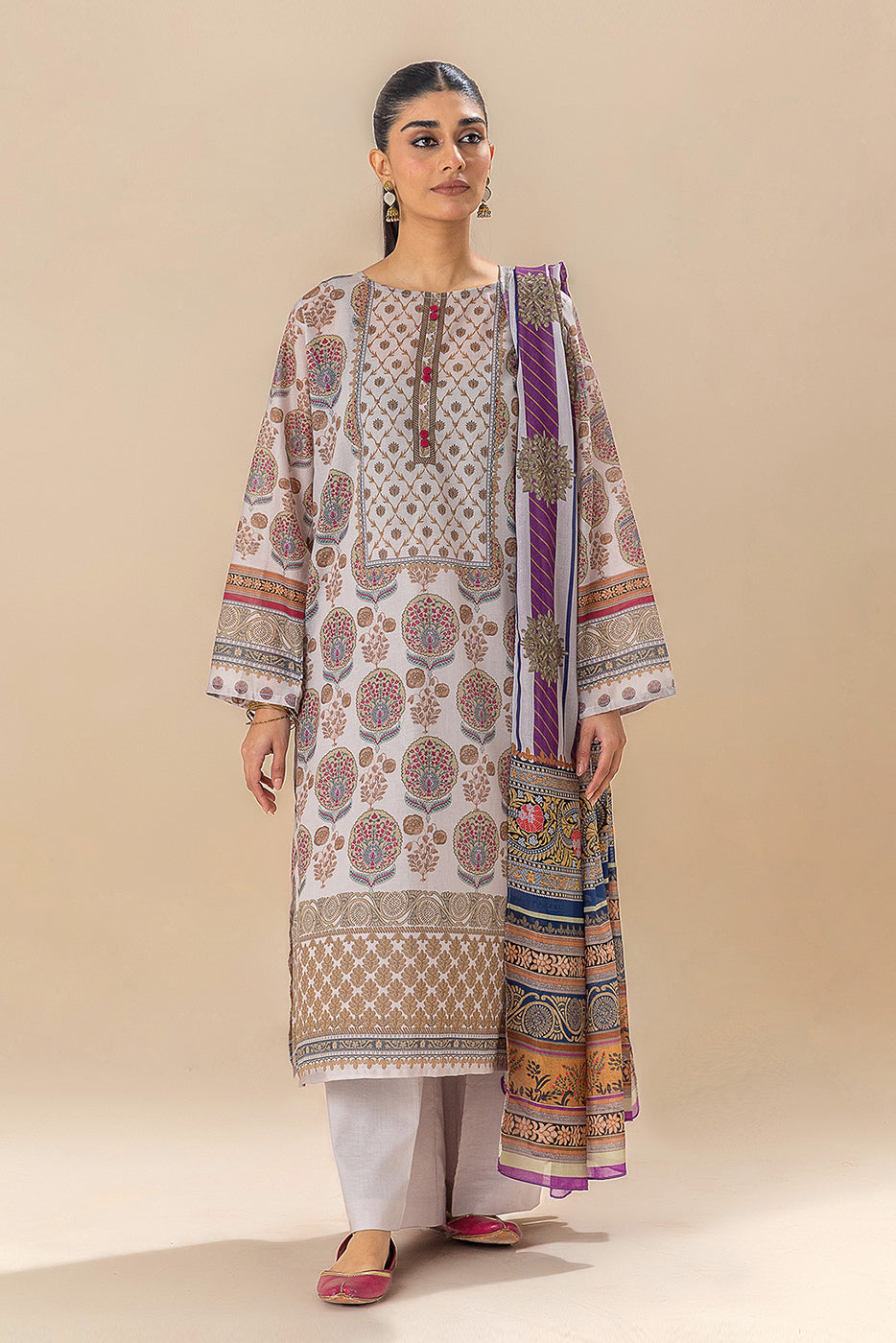 3 PIECE PRINTED LAWN SUIT-MUGHAL MELODY (UNSTITCHED)