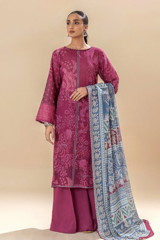 3 PIECE PRINTED LAWN SUIT-WINE WARMTH (UNSTITCHED)