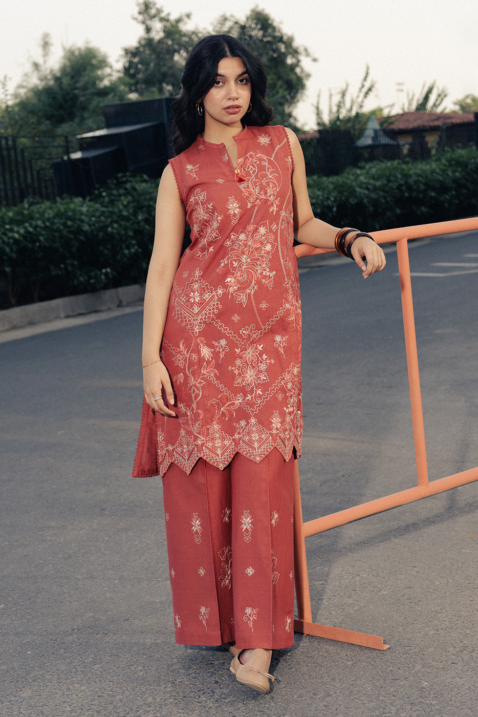 2 PIECE EMBROIDERED SLUB KHADDAR SUIT-RUSTIC MUSK