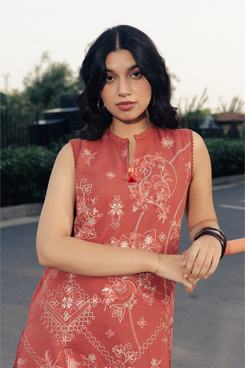 2 PIECE EMBROIDERED SLUB KHADDAR SUIT-RUSTIC MUSK