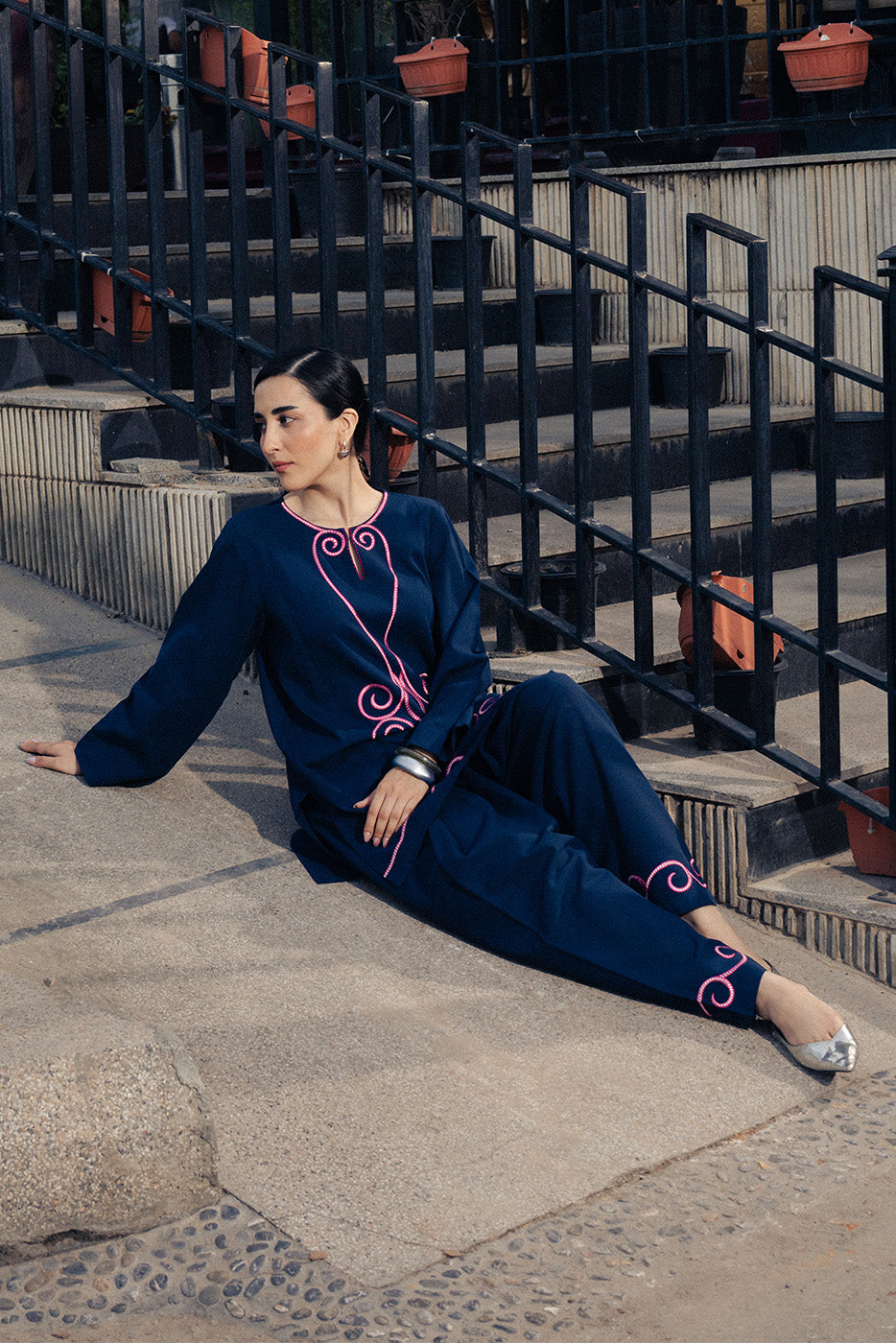 2 PIECE EMBROIDERED TWO WAY SLUB SUIT (PRET)