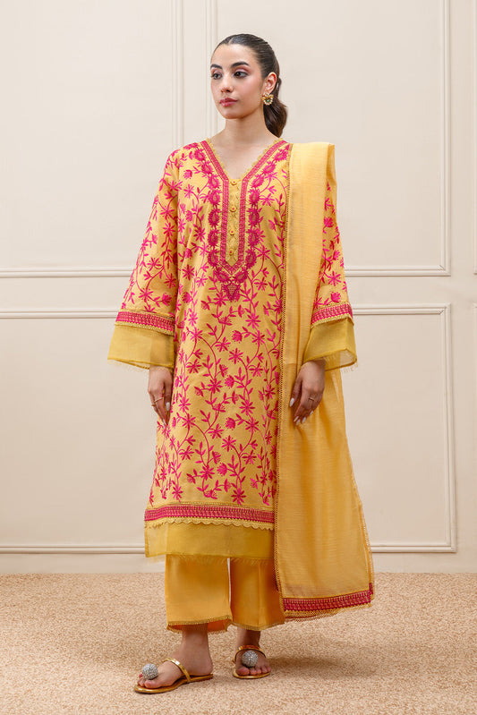 3 PIECE EMBROIDERED PAPER COTTON SUIT (PRET)