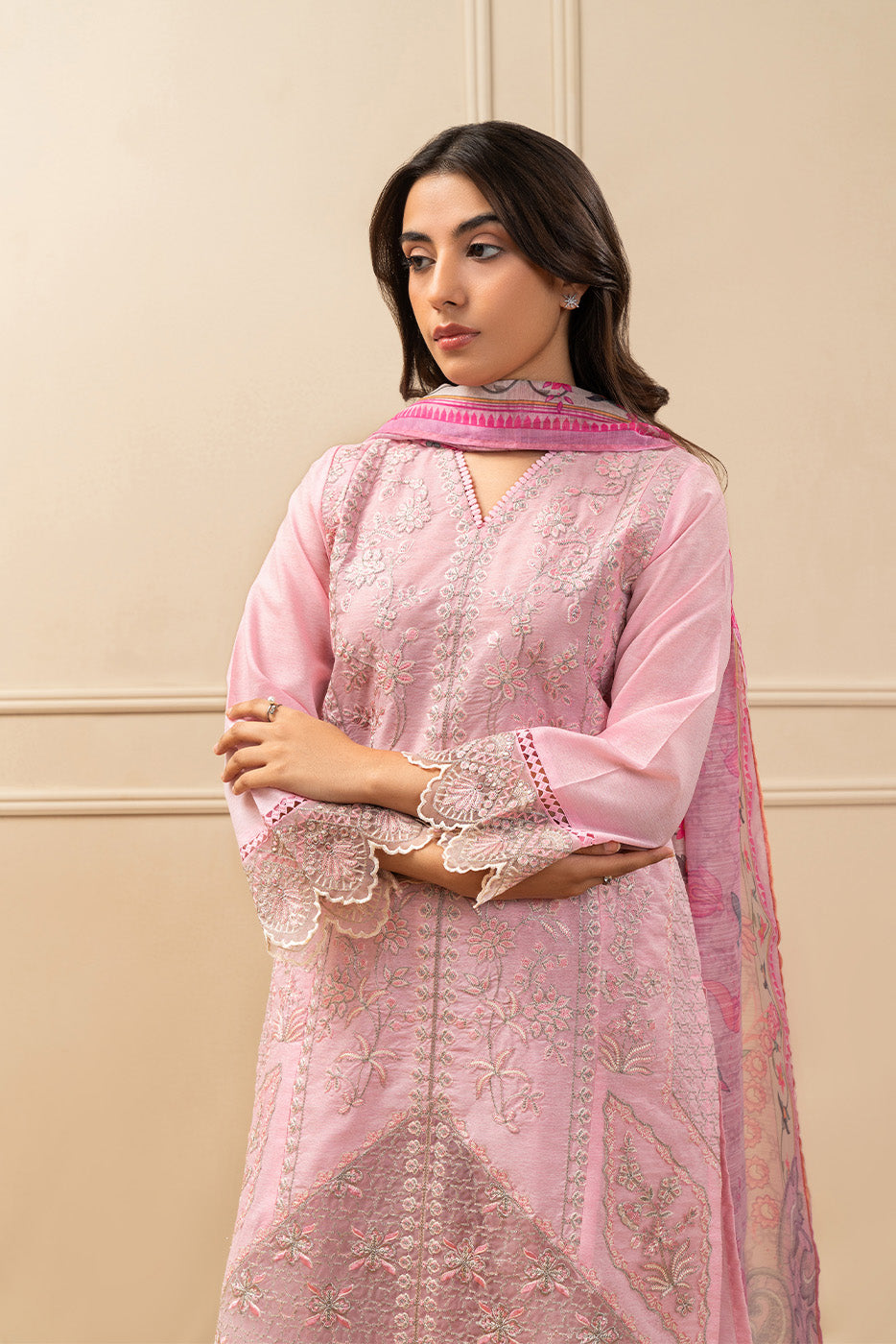 3 PIECE EMBROIDERED SPACE DYED SUIT (PRET)